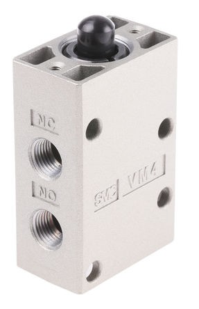Válvula pneumática de controle manual 3/2 SMC, Mecanismo de controle básico, 1/8 Rc, Corpo em liga de alumínio