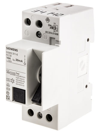 Interruptor Diferencial Siemens, 16A Tipo A, 1+N Polo, 30mA