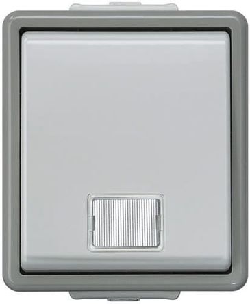 Siemens 5TD4705 Interruptor de parede, 10 A, botão de pressão, superfície, 1 via, 1 módulo, 230 V, cinza, cinza escuro