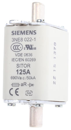 Fusibile Reed centrato, Siemens, 125A, 00, aR, 690 V ca, HLS