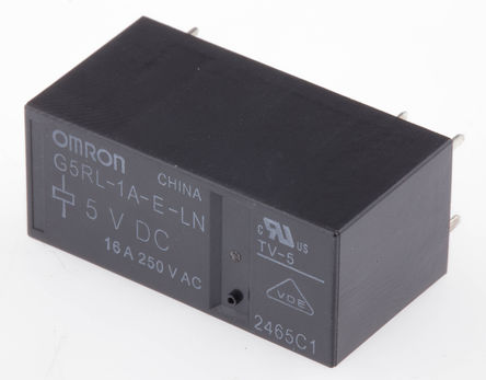 Non-latching relay, SPNO, PCB mounting, 16 A, 5V dc