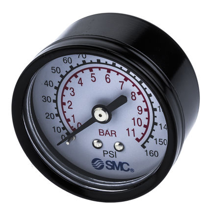 Manômetro analógico de pressão positiva SMC 5K4-10 Entrada traseira 10bar 1bar 50mm R 1/4 1 → 10 bar
