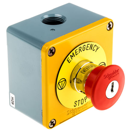 Botón de emergencia Schneider Electric XAPJ1201SPEC0971, NA/2 NC, 40mm, llave de reinicio, IP65, Rojo, Seta, TPST