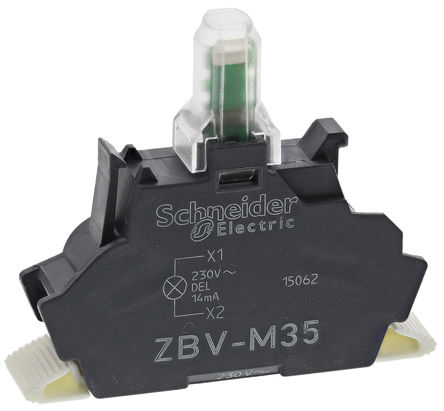 Schneider Electric ZBVM35 Light Block, LED, Green, 230V, Terminal Riser Tab Connection