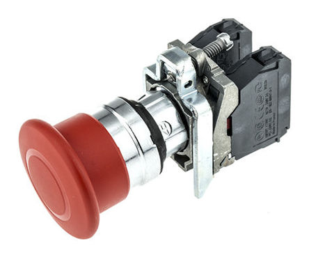 Botón de emergencia Schneider Electric XB4BS8444, 2 NC, 40mm, Girar para liberar, IP66, Rojo, Seta, DPST, Harmony