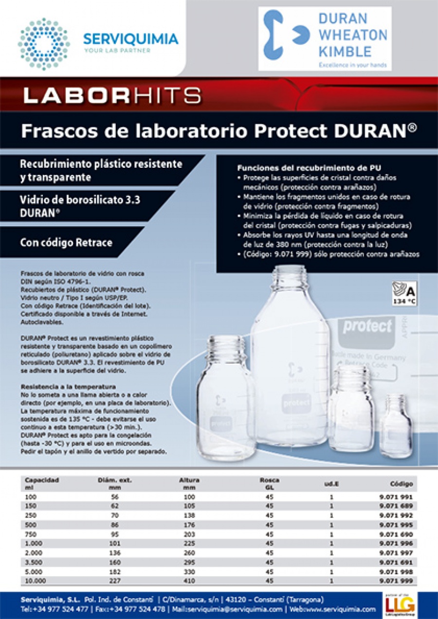 Serviquimia 9.072 006 Лабораторна бутилка Protect DURAN 2Litres