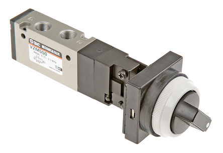 Válvula neumática de control manual 5/2 SMC, Control mediante Selector de Giro, Rc 1/8, Cuerpo ADC