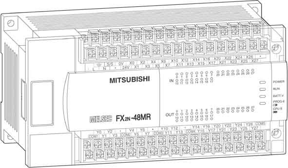 FX2N-48ET-DSS Mitsubishi FX2 series PLC - 24 entradas (24 Vcc), 24 saídas de transistor, alimentação 24 Vcc