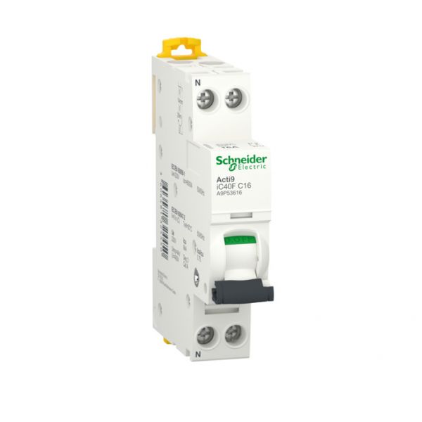 Schneider Electric A9P53616 Interruptor magnetotérmico, Acti9 iC40F, 1P+N, 16A, Curva C, 6kA