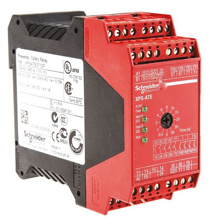 Safety relay Schneider Electric XPS ATE3710P, Configurable, 4, 2, 2 channels, Automatic, manual, 230 V ac, 114mm