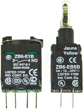 Light and contact block Schneider Electric ZB6ZB51B, 1 NO, LED, Yellow, 12 → 24 V, 12 → 24 V ac / dc