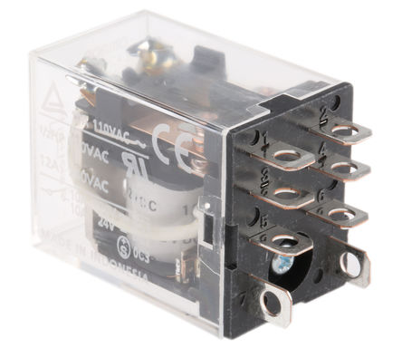 Non Latching Relay, DPDT, Pluggable, 12V dc