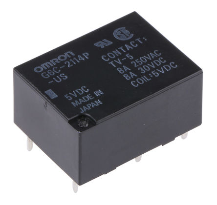 Non-latching Relay, DPST, PCB Mount, 5V dc