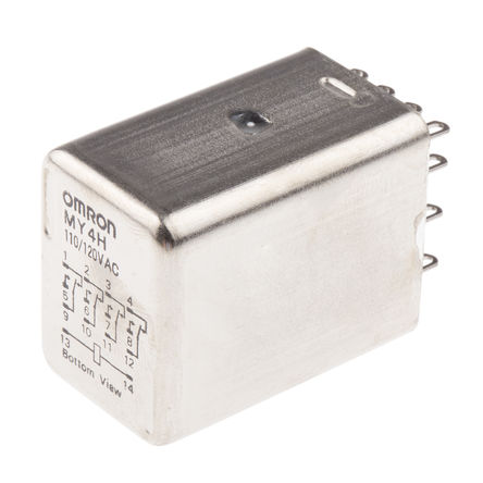 Non Latching Relay, 4PDT, Panel Mount, 120V