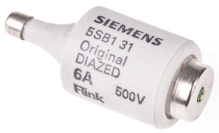 Siemens diazed fuse, 5SB131, 6A, DII, 500 V ac, Thread E27, gG