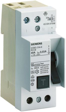 Interruptor Diferencial Siemens, 40A Tipo A, 1 + N Polo, 300mA