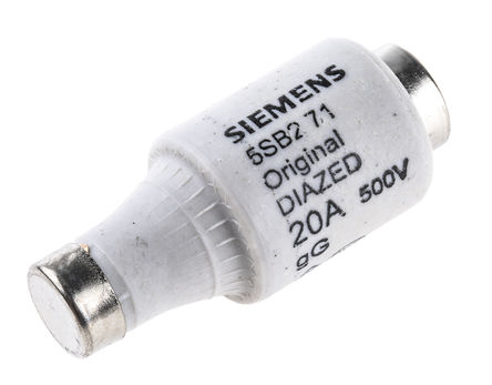 Fusibile Siemens diazed, 5SB271, 20A, DII, 500 V ac, filettatura E27, gG