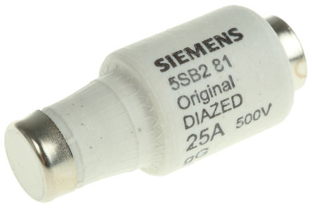 Fusível diazed Siemens, 5SB281, 25A, DII, 500 V ca, Rosca E27, gG