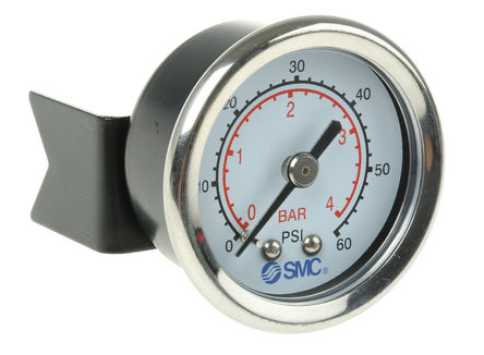 Analog Positive Pressure Gauge SMC 4K84P Rear Inlet 4bar 0bar 43mm R 1/8 0 → 4 bar