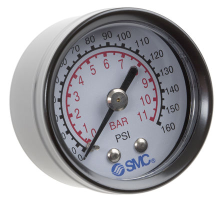 Analog positive pressure gauge SMC 4K8-10 Rear Inlet 10bar 1bar 43mm R 1/8 1 → 10 bar