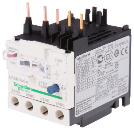 Schneider Electric LR2K0306 Реле за претоварване, NO / NC, Автоматично нулиране, Ръчно, 0,8 → 1,2 A, TeSys, LR2K