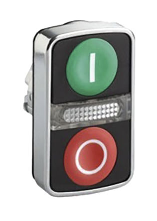 Глава с бутони ZB4BW7A3741 Schneider Electric зелена, червена, пружинно връщане, кръгла, диам. 22мм