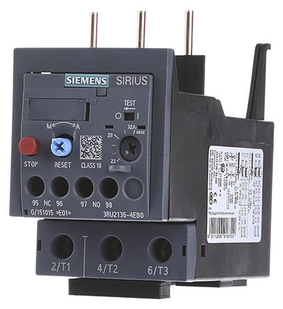 Relé de sobrecarga Siemens 3RU2136-4EB0, NO / NC, com reset automático, manual, 32 A, Sirius, 3RU2