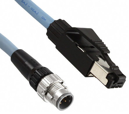 Omron XS5W-T421-GMC-K patch cord, Connector A M12, Connector B RJ45, 2.5 A, 30 V, 22 AWG, IP20, IP67, XS5 Series