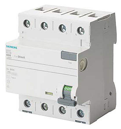 RCD, 3P N, 63 A, Instantaneous, Trigger 30mA, DIN Rail Mounting