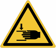 ADHESIVE SIGN RISK OF CRUSHING HANDS 100 X 100 MM