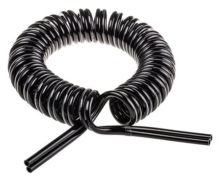 Спирална тръба без SMC конектор, 2 тръби, черна, дължина 1,5 м, PUR, 0,8 MPa, -20 → + 60 ° C