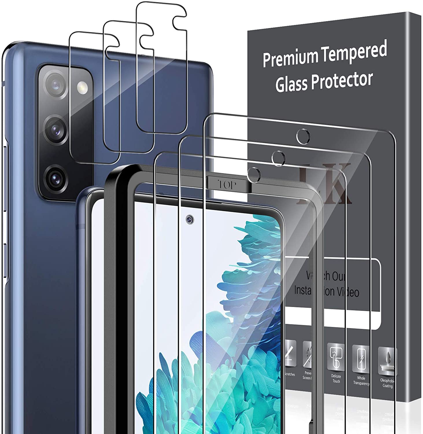 LK 6 Pack Protector de Pantalla Compatible con Samsung Galaxy S20 FE 4G/5G 6.5 Pulgadas, Contiene 3 Pack