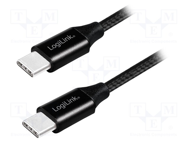 LOGILINK CU0153 Cable; USB 2.0; USB C enchufe ambos lados; 0,3m; negro