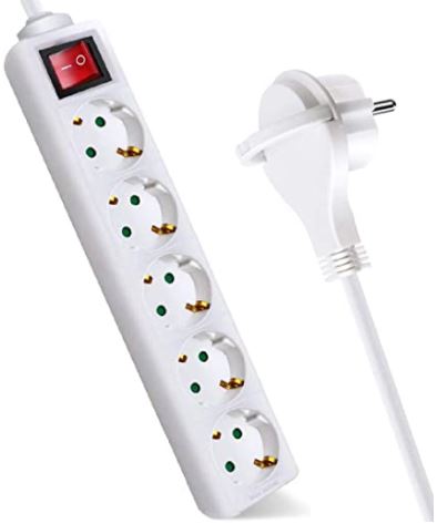 Multiple Socket with Switch,Extension Socket Strip for Sockets On/Off Switch, European Sockets, CE Certified, For Indoor Use White (5 Sockets)