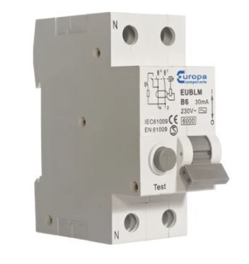 2P Circuit Breaker and Differential Switch, 40A, Sensitivity 30mA, Type C Curve, Breaking capacity 6 kA, DIN Rail Mounting EUBLMC40C30A