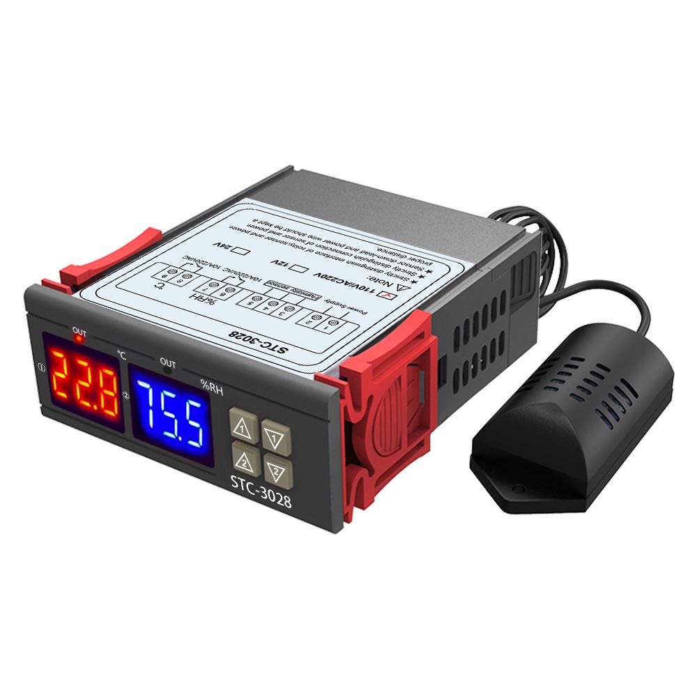 STC-3028 Control de temperatura 12V/24V/110V/220V Pantalla digital Medidor de temperatura y humedad con sensor integrado(110-220VAC)