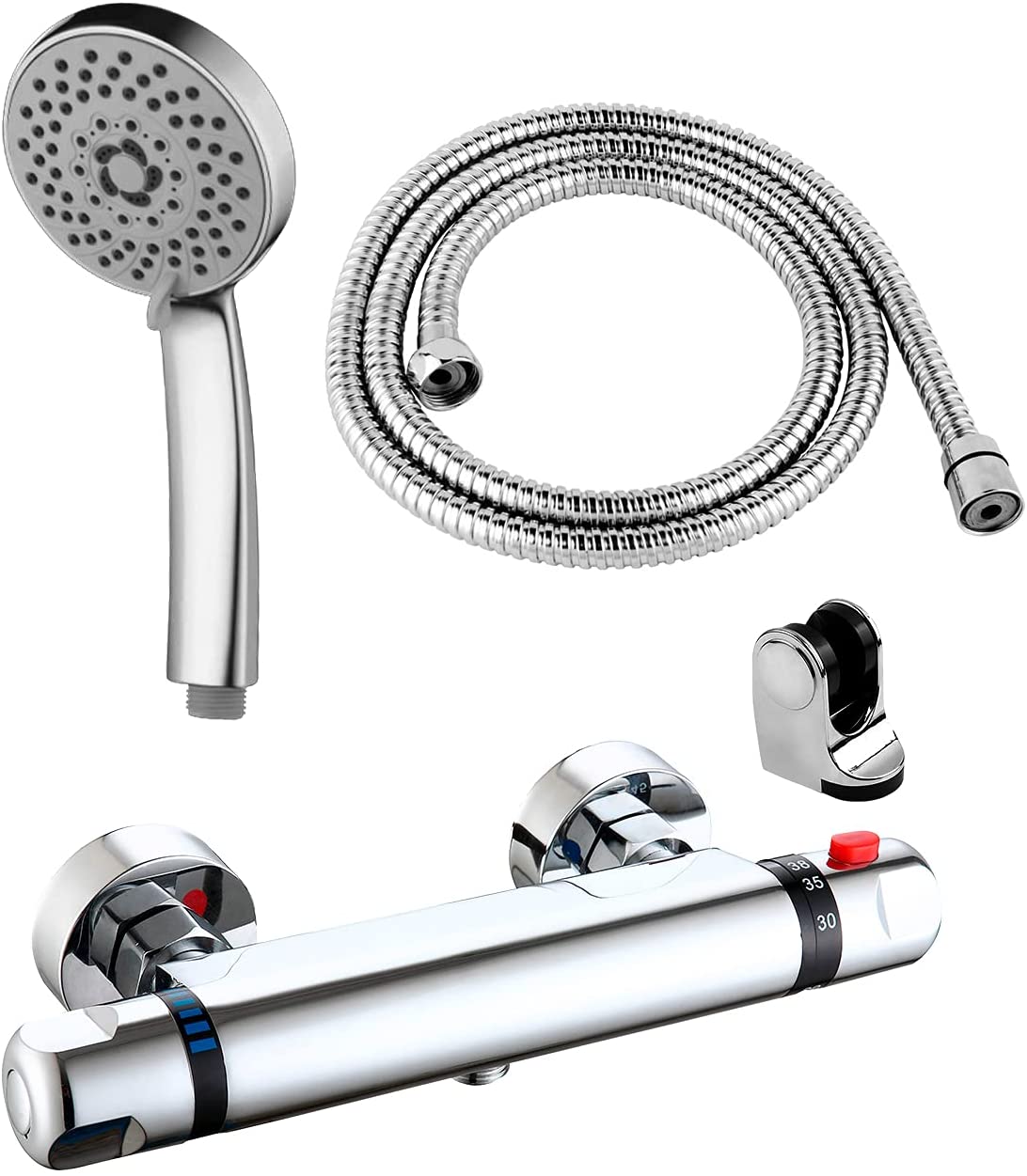 DP Grifería - Grifo de ducha y bañera termostático, incluye alcachofa, soporte y flexo