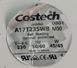 Costech fans modelo A17T23SWB M00 230v AC 45W
