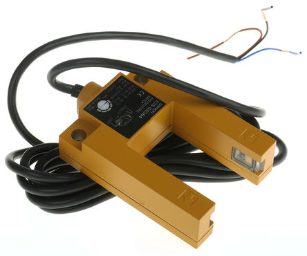 Sensor fotoelétrico através de feixe (garfo), LED infravermelho, alcance de 3 cm, corpo do garfo, saída PNP