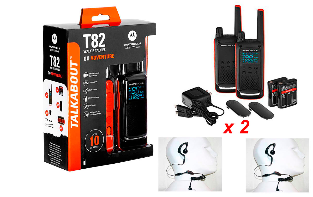 MOTOROLA TLKR T82-KIT 1 pareja de walkies uso libre + 2 PINGANILLOS