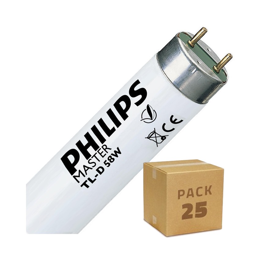 Pack Tubo Fluorescente Regulable PHILIPS T8 1500mm Conexión dos Laterales 58W (25 un)