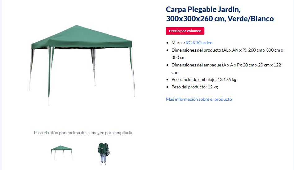 Carpa Plegable Jardin, 300x300x260 cm, Verde/Blanco