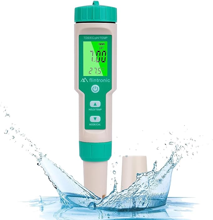 PH Meter, 4 in 1 PH/TDS/EC/Temperature Water Quality Tester, LCD Screen with Green Backlight
