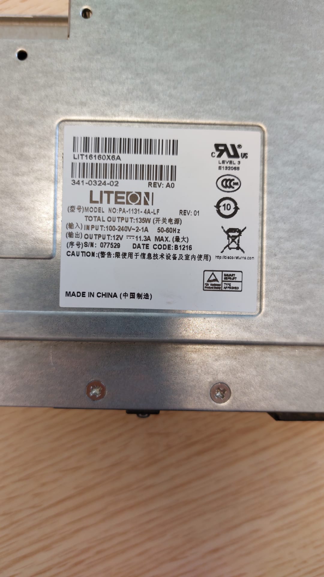 fuente de alimentación marca: Liteon modelo: PA-1131-4A-LF
