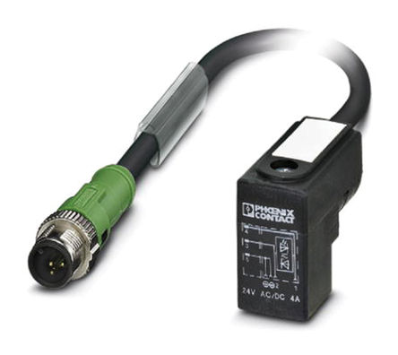 Cable y conector Phoenix Contact, M12, 3 contactos - Válvula C, 0.3m, Macho
		