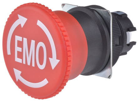 Botón de emergencia Omron A22E-M-12-EMO, 2 NC, 40mm, Girar para restablecer, IP65, Rojo, Seta, DPST
		