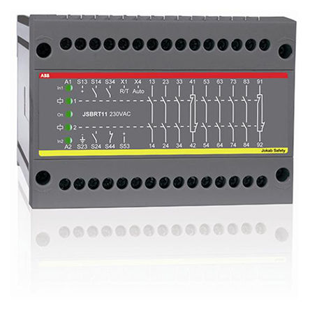 Реле за безопасност ABB 2TLA010025R0000, 2, 7, 2 канала, Автоматично, 24 V dc, 118mm, 72mm, с резба, 100 mm, JSBRT11