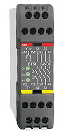 ABB 2TLA010033R2000 Relè di sicurezza, 4, 1 canale, automatico, 24 V cc, 120 mm, 84 mm, filettato, 22,5 mm, BT51