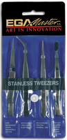 Set 4 Stainless Steel Tweezers ADJ DITEC 69529